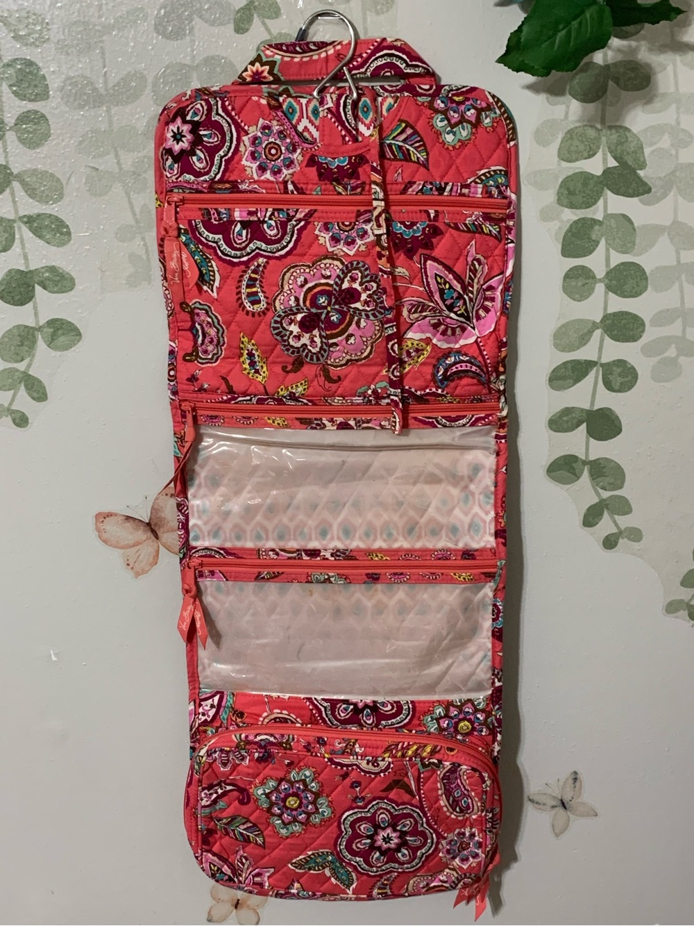 Vera Bradley Call Me Coral Hanging Organizer - Quilted Pink Floral Travel